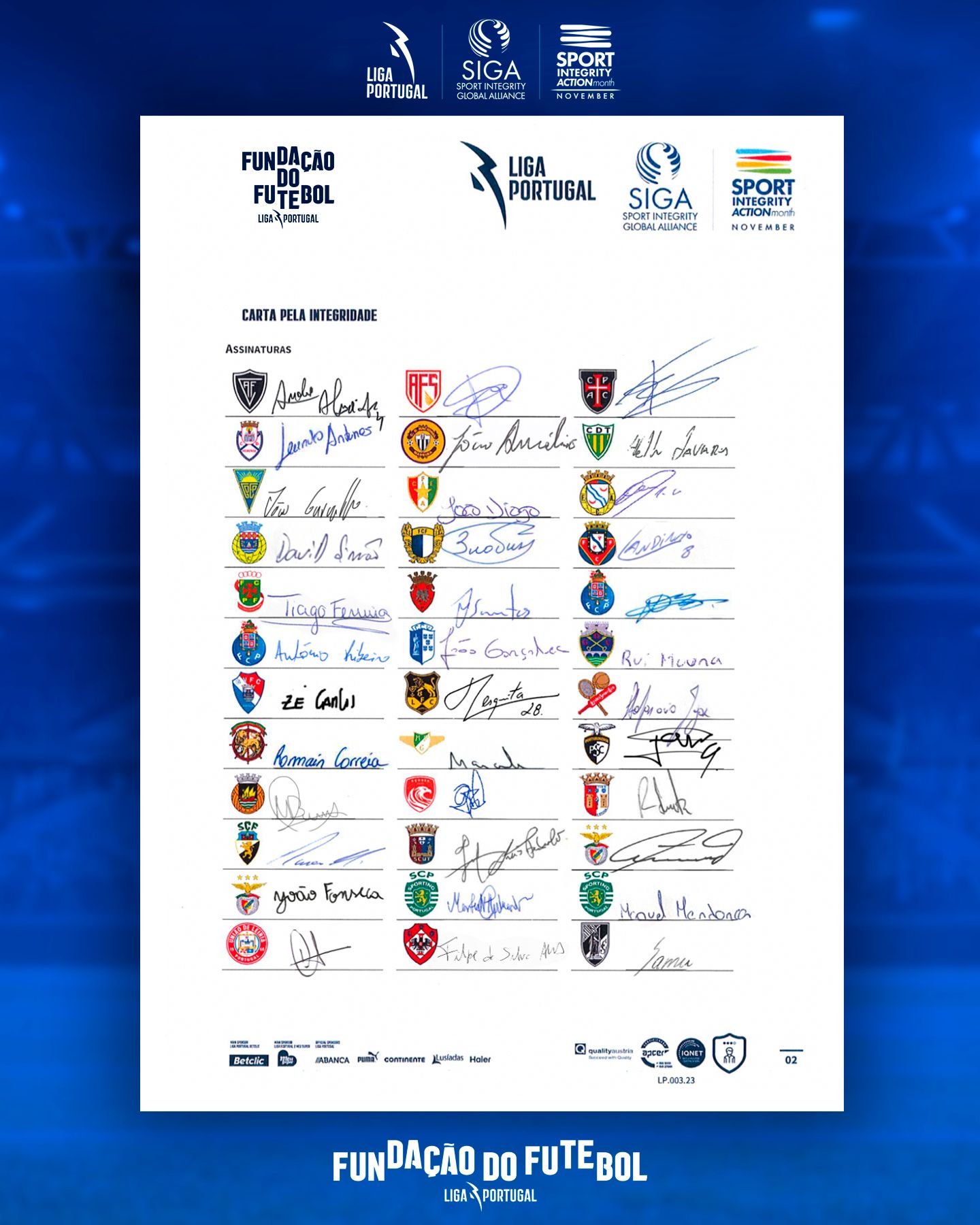 Capitães de todas as equipas ‘Juntos pela Integridade no Desporto’