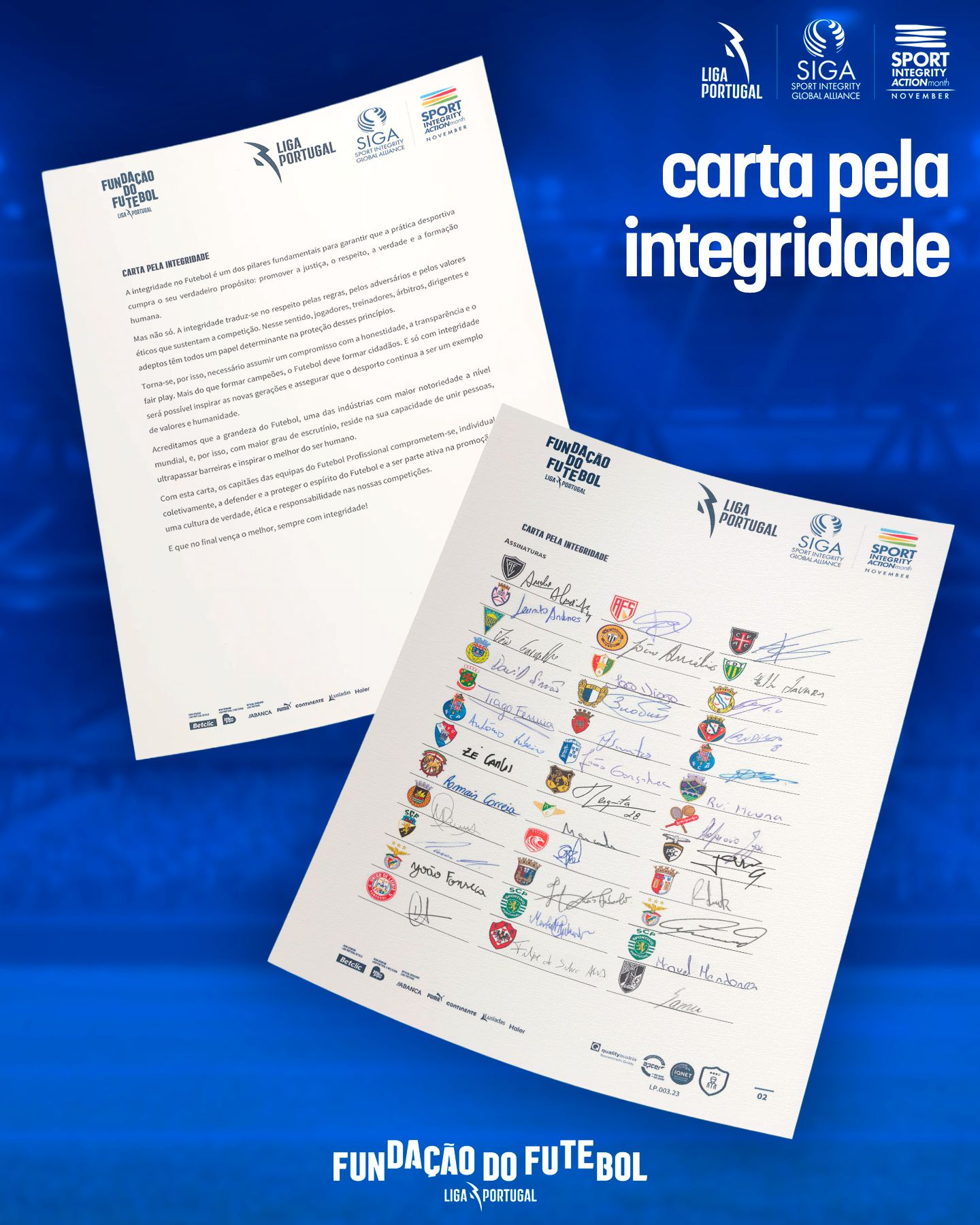 Capitães de todas as equipas ‘Juntos pela Integridade no Desporto’