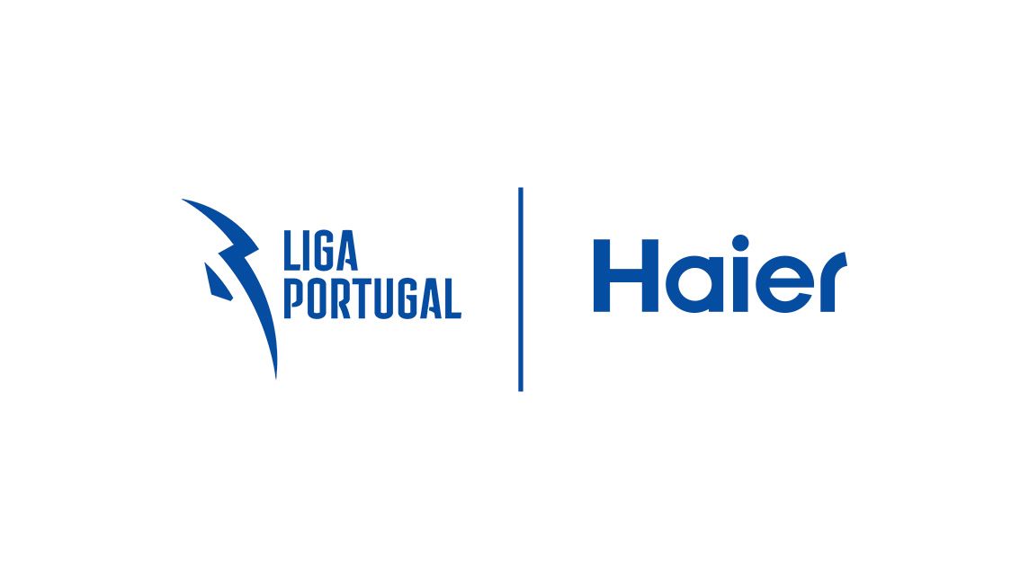 Logotipos de Haier y Liga Portugal juntos, simbolizando su alianza de patrocinio