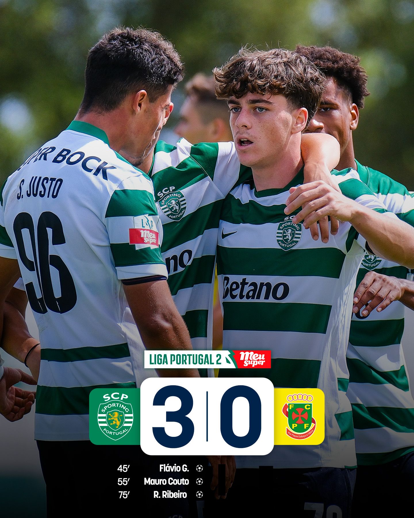 Jugadores del Sporting CP B celebrando un gol contra FC Paços de Ferreira