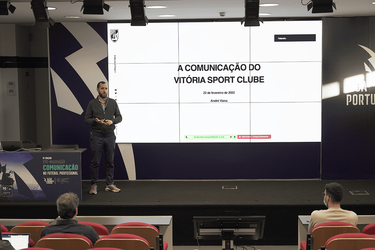 Rui Miguel Tovar, Diogo André e André Viana em “Comunicação no Futebol Profissional”